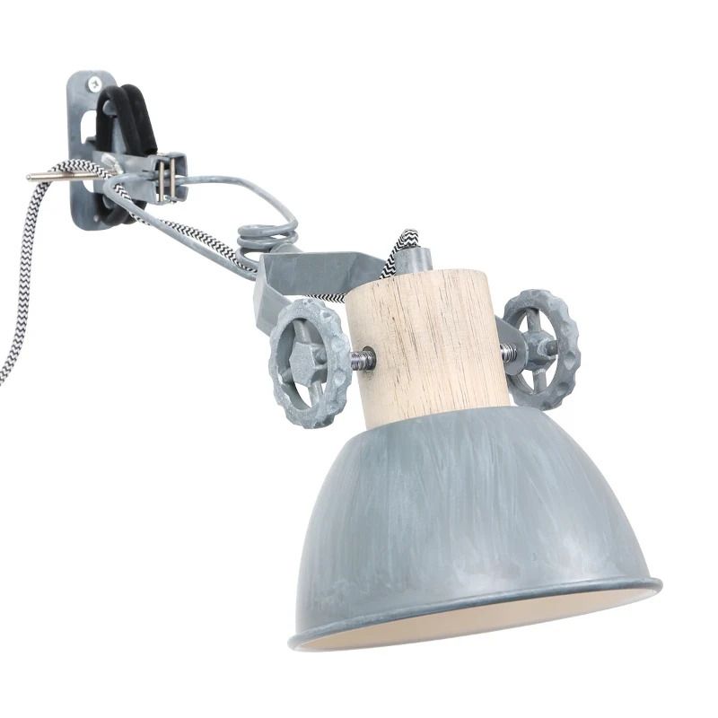 Mexlite Gearwood LED Klemspot | 1x E27 40W | Dimbaar | Grijs/Hout