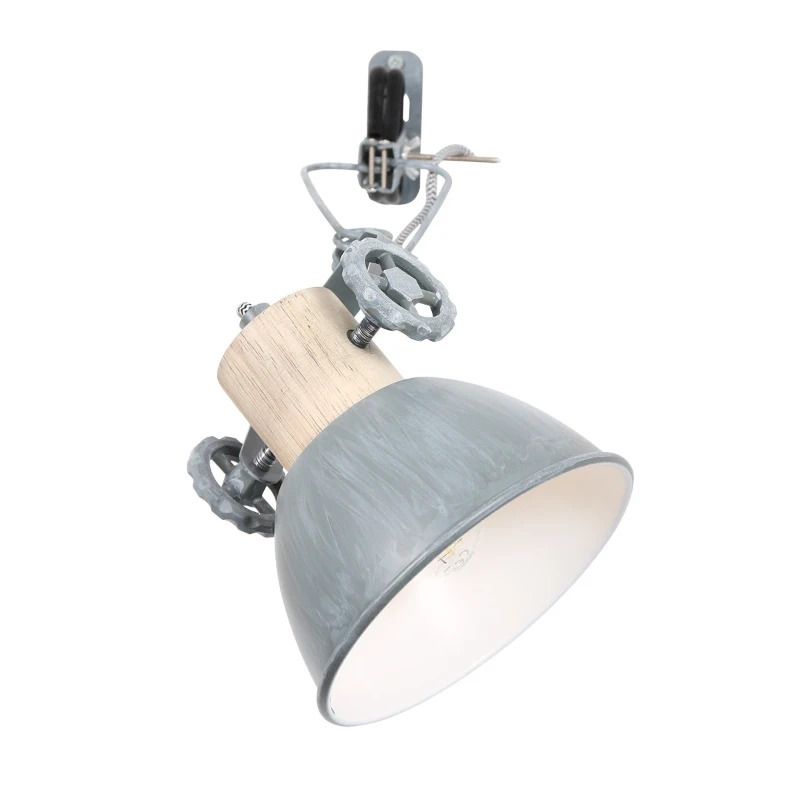 Mexlite Gearwood LED Klemspot | 1x E27 40W | Dimbaar | Grijs/Hout