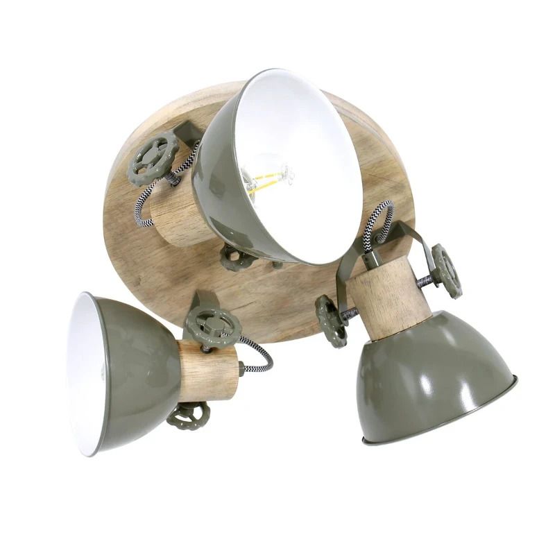 Mexlite Gearwood Ø38cm LED Plafondlamp | 3x E27 40W | Dimbaar | Groen/Hout
