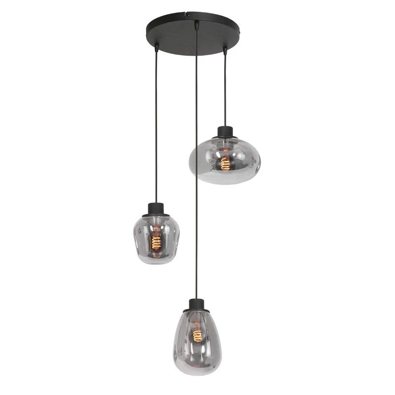 Steinhauer Reflexion LED Hanglamp | 3x E27 40W | Dimbaar | Smoke glas/Zwart