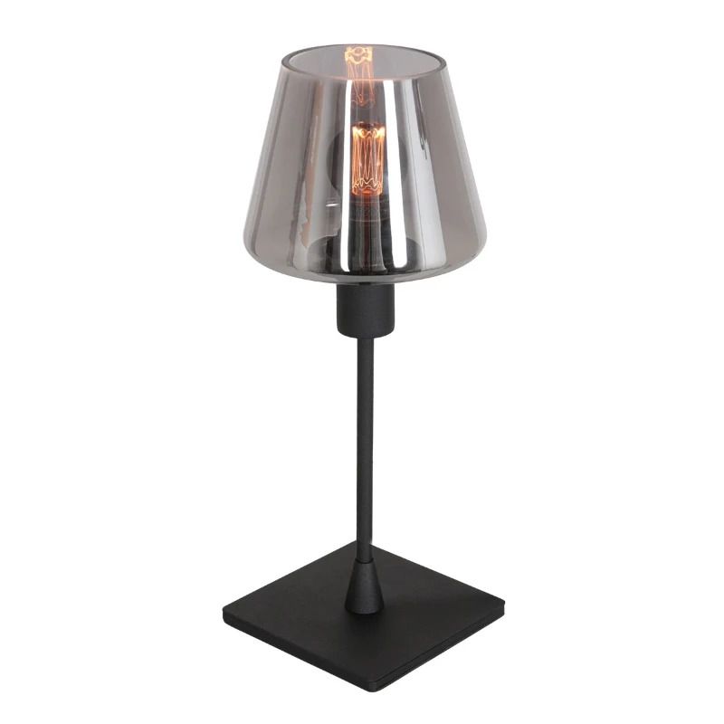 Steinhauer Ancilla LED Tafellamp | 1x E14 40W | Dimbaar | Smoke glas/Zwart