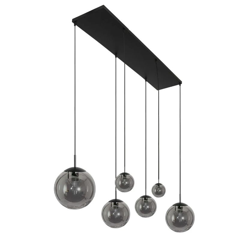 Steinhauer Bollique New LED Hanglamp | 6x E27 40W | Dimbaar | Smoke glas/Zwart
