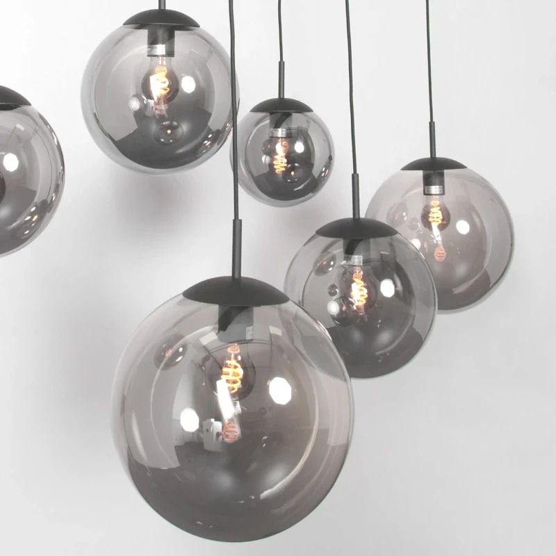 Steinhauer Bollique New LED Hanglamp | 6x E27 40W | Dimbaar | Smoke glas/Zwart