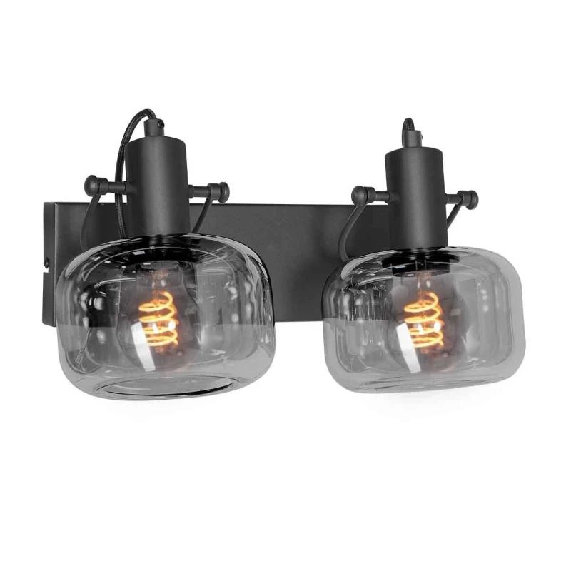 Steinhauer Glaslic LED Wandlamp | 2x E27 40W | Dimbaar | Smoke glas/Zwart