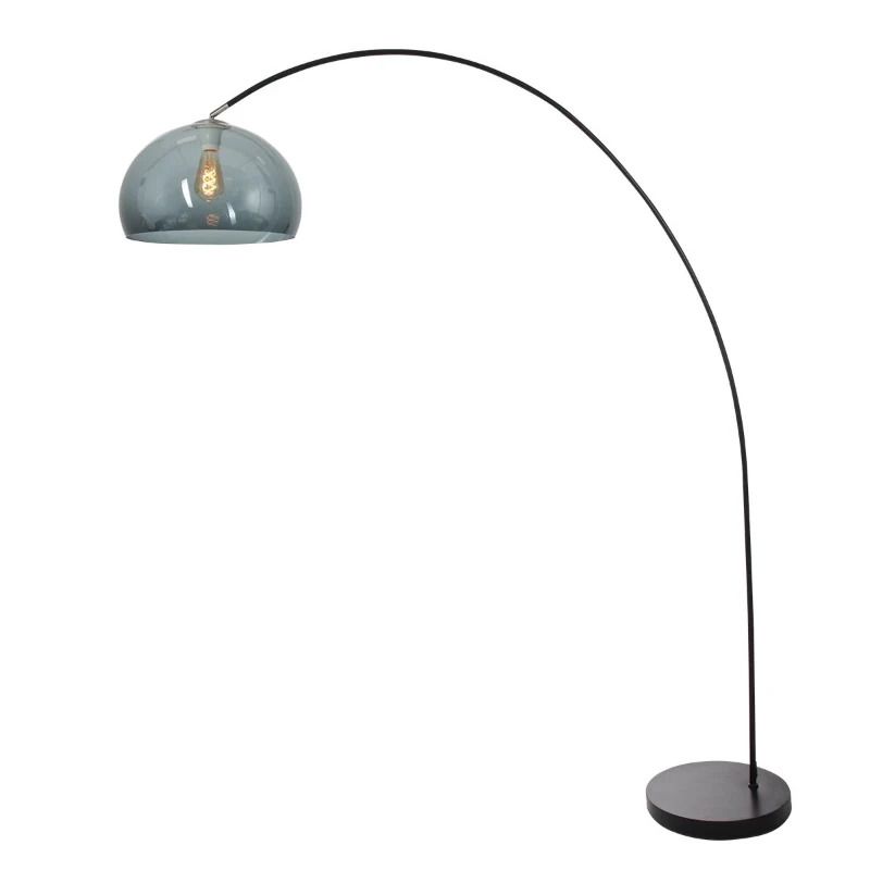 Mexlite Solva LED Staande Booglamp | 1x E27 40W | Dimbaar | Smoke glas/Zwart