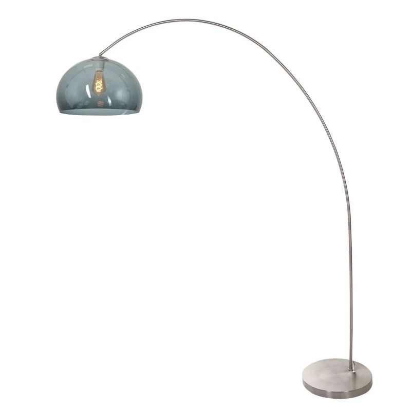 Mexlite Solva LED Staande Booglamp | 1x E27 40W | Dimbaar | Smoke glas/Staal