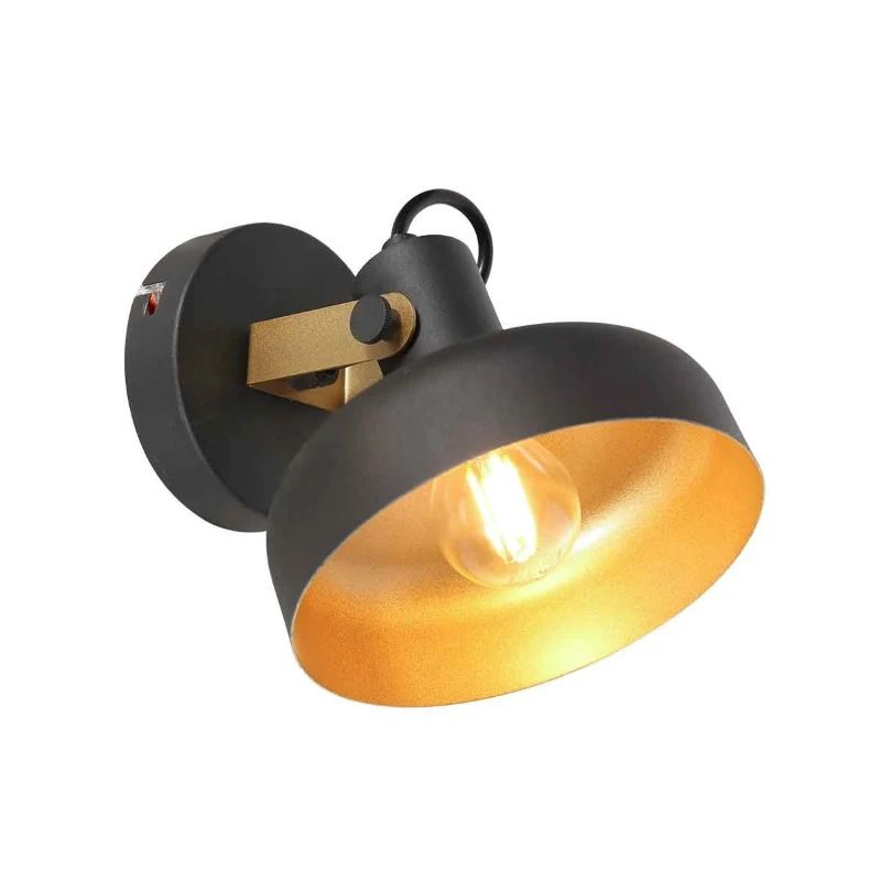 Mexlite Prato LED Wandlamp | 1x E14 40W | Dimbaar | Goud/Zwart
