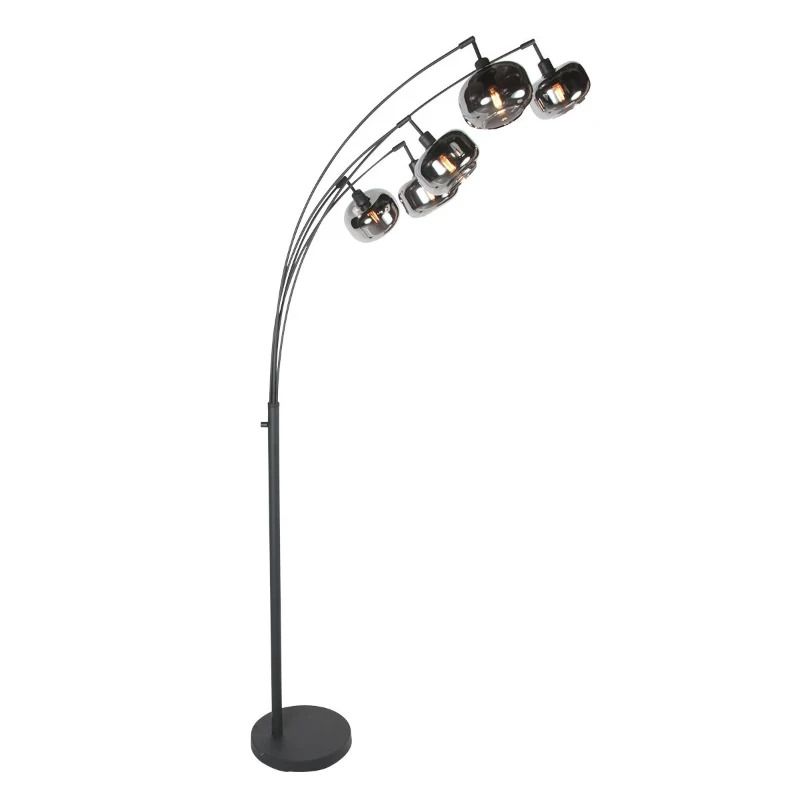 Mexlite Tenebris LED Vloerlamp | 5x E14 40W | Dimbaar | Smoke glas/Zwart
