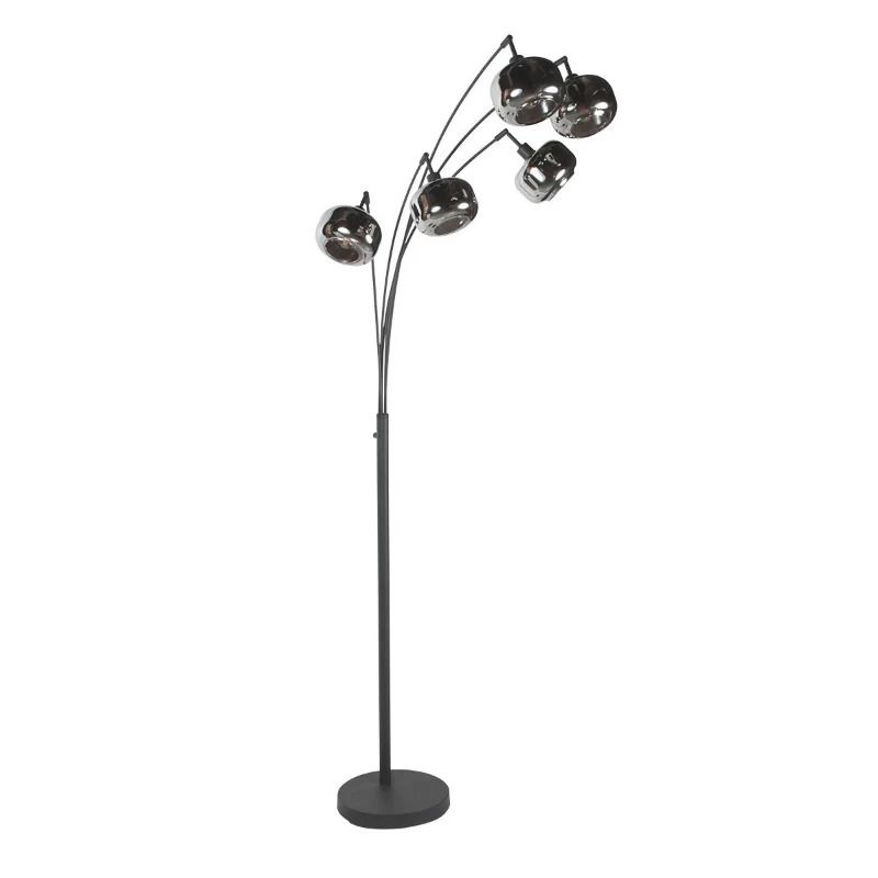 Mexlite Tenebris LED Vloerlamp | 5x E14 40W | Dimbaar | Smoke glas/Zwart