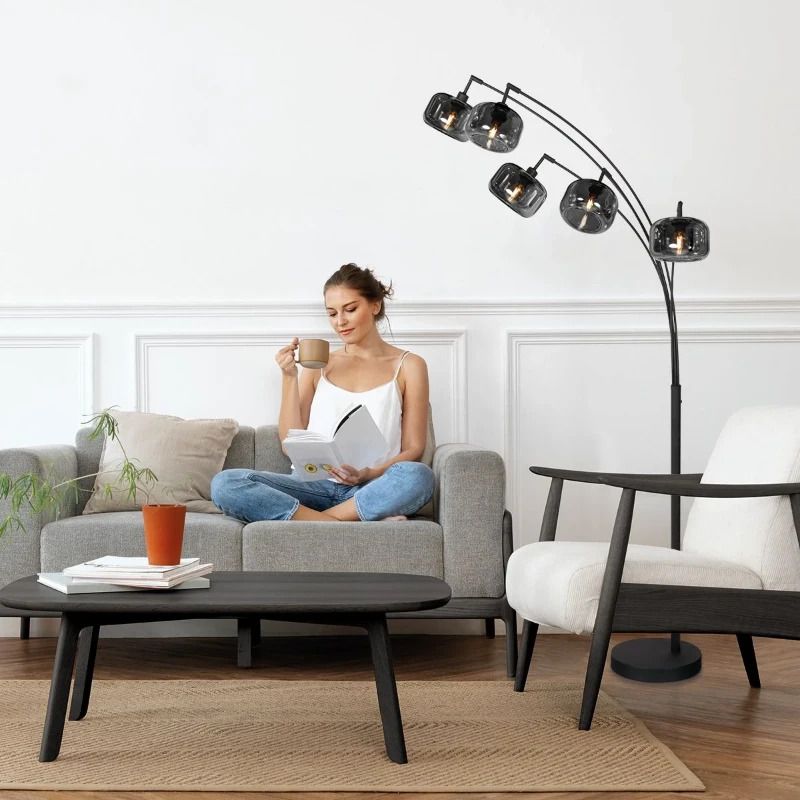 Mexlite Tenebris LED Vloerlamp | 5x E14 40W | Dimbaar | Smoke glas/Zwart