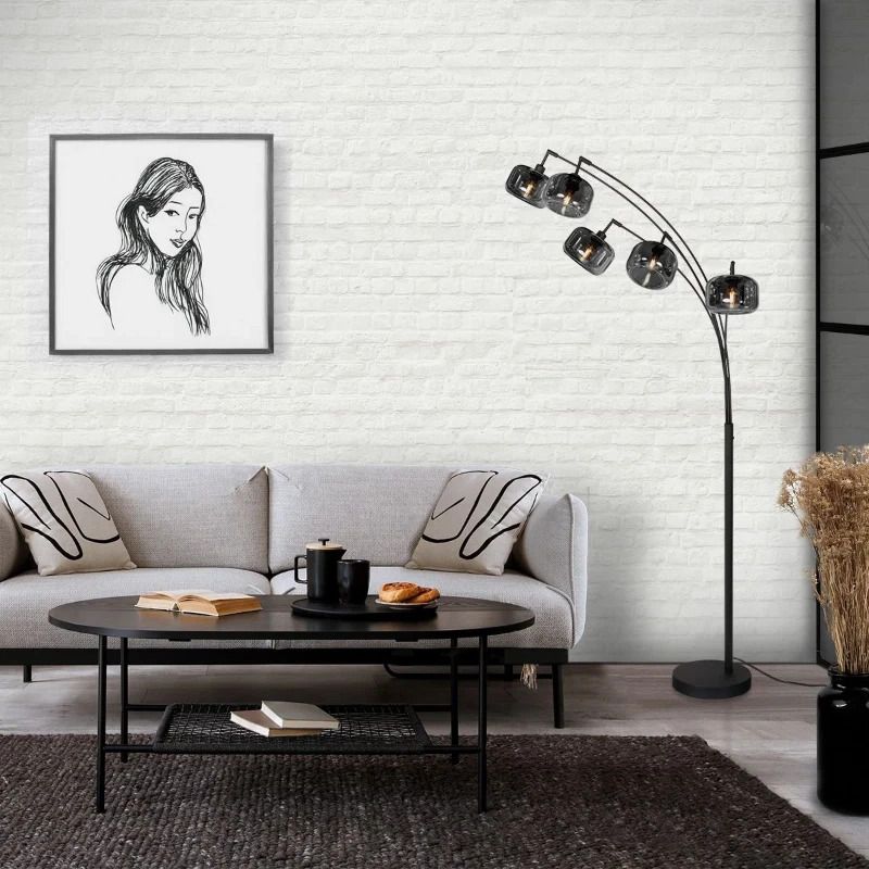 Mexlite Tenebris LED Vloerlamp | 5x E14 40W | Dimbaar | Smoke glas/Zwart