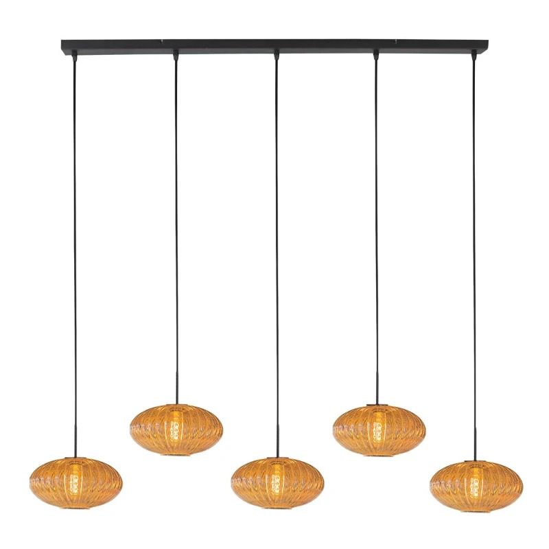 Mexlite Aurelio LED Hanglamp | 5x E27 40W | Dimbaar | Amberkleurig/Zwart