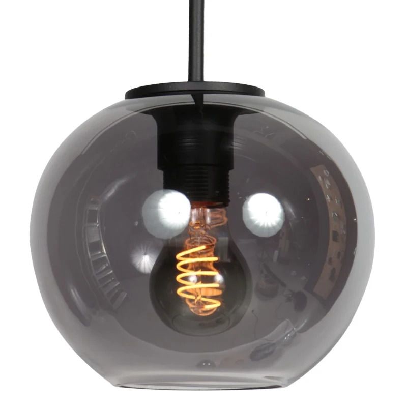 Mexlite Sferio LED Hanglamp | 1x E27 40W | Dimbaar | Smoke glas/Zwart