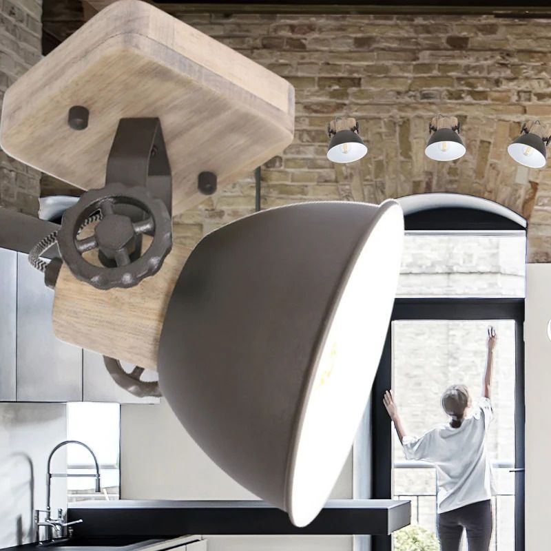 Mexlite Gearwood LED Plafondlamp | 1x E27 40W | Dimbaar | Hout/Zwart