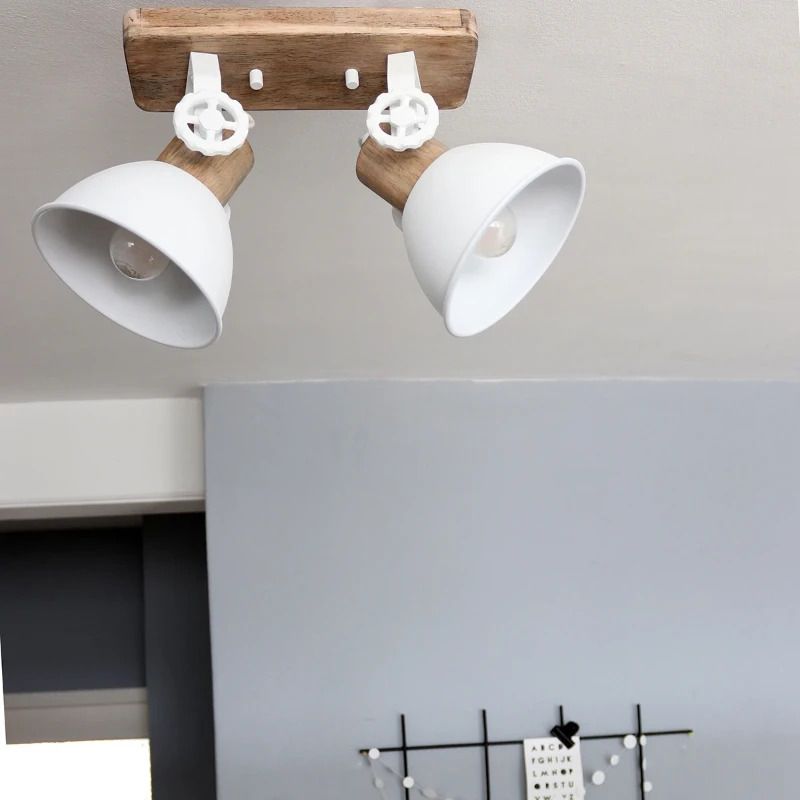 Mexlite Gearwood LED Plafondlamp | 2x E27 40W | Dimbaar | Hout/Wit