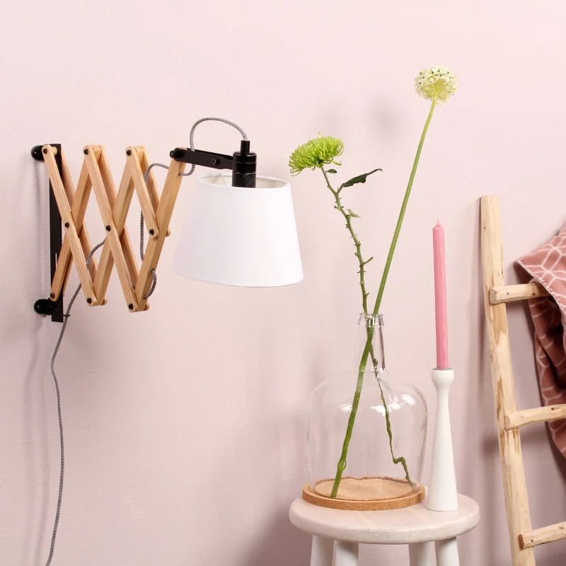 Mexlite Dion LED Wandlamp | 1x E14 40W | Dimbaar | Creme/Hout