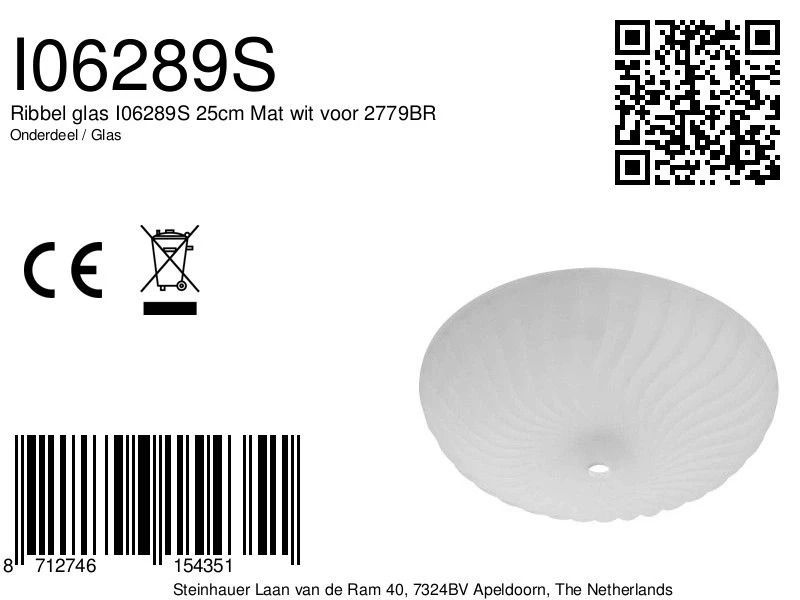 Steinhauer Onderdeel | Ribbel Glas 25Cm Mat Wit Voor 2779Br