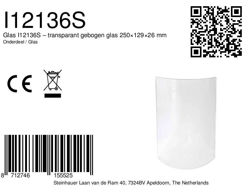 Steinhauer Onderdeel | Glas – Transparant Gebogen Glas 250×129×26 Mm
