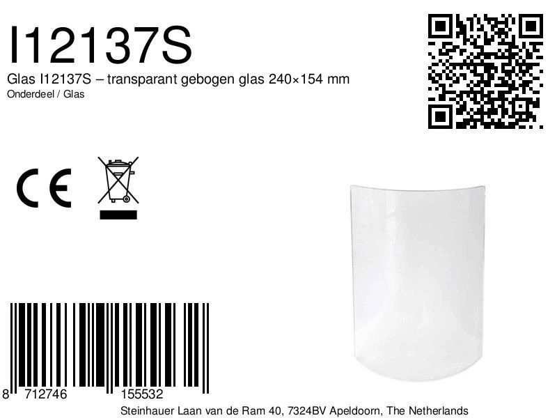 Steinhauer Onderdeel | Glas – Transparant Gebogen Glas 240×154 Mm