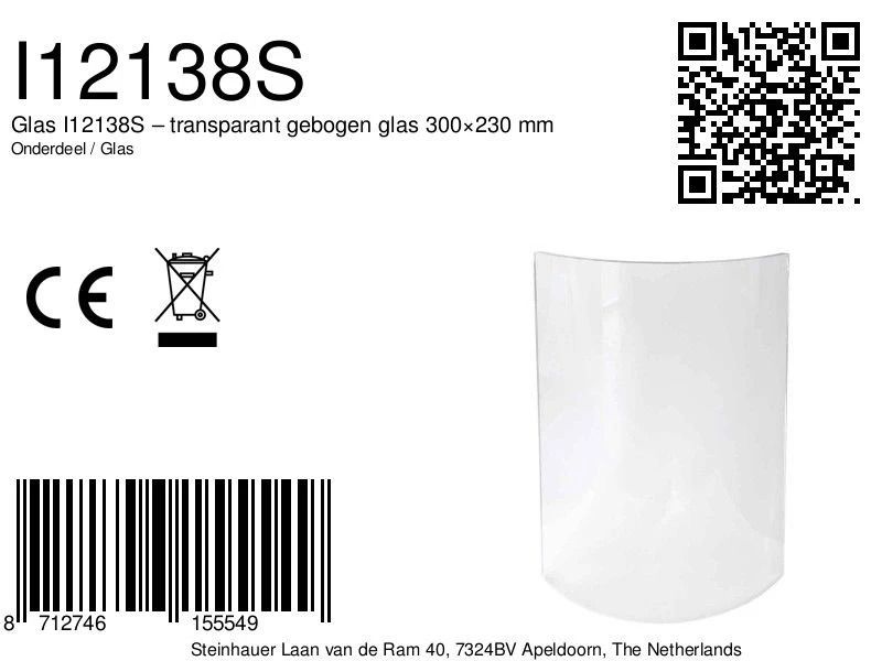 Steinhauer Onderdeel | Glas – Transparant Gebogen Glas 300×230 Mm