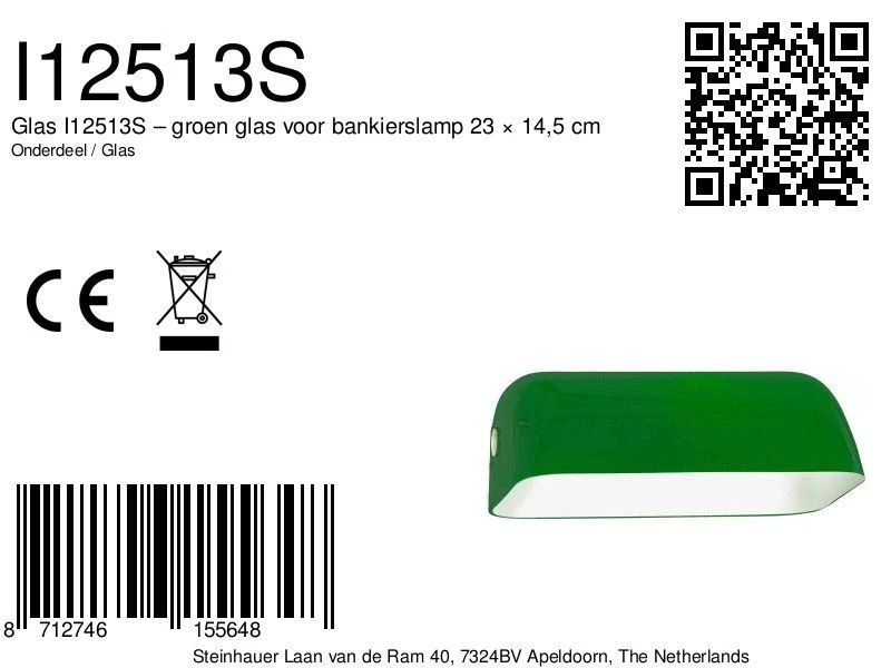 Steinhauer Onderdeel | Glas – Groen Glas Voor Bankierslamp 23 × 14,5 Cm