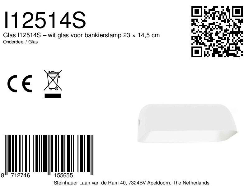 Steinhauer Onderdeel | Glas – Wit Glas Voor Bankierslamp 23 × 14,5 Cm