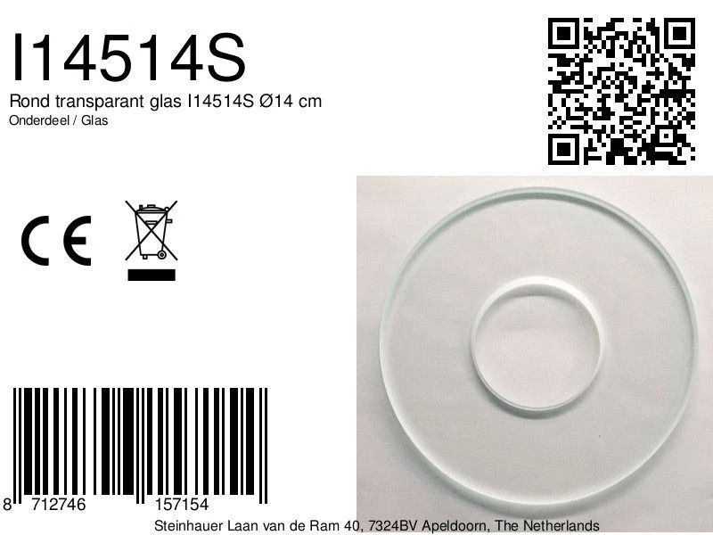 Steinhauer Onderdeel | Rond Transparant Glas Ø14 Cm