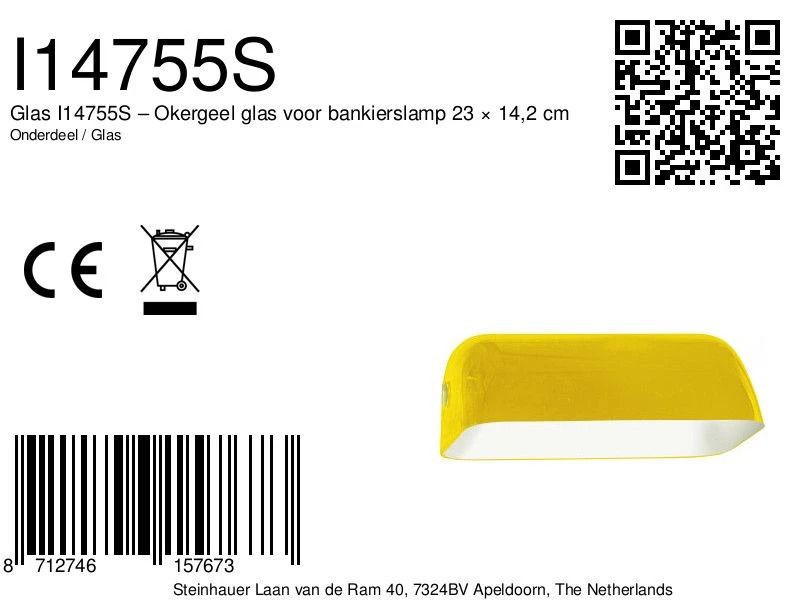 Steinhauer Onderdeel | Glas – Okergeel Glas Voor Bankierslamp 23 × 14,2 Cm