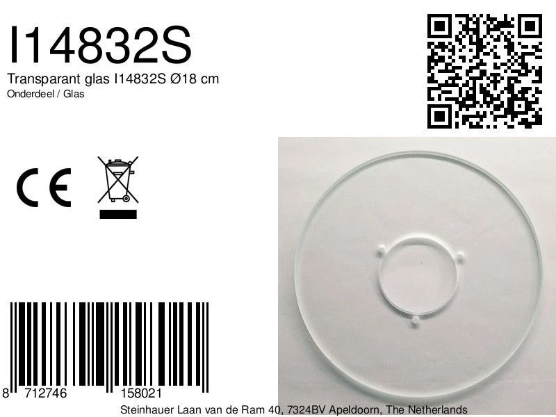 Steinhauer Onderdeel | Transparant Glas Ø18 Cm