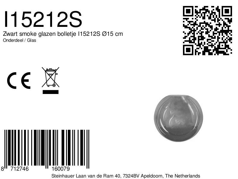 Steinhauer Onderdeel | Zwart Smoke Glazen Bolletje Ø15 Cm