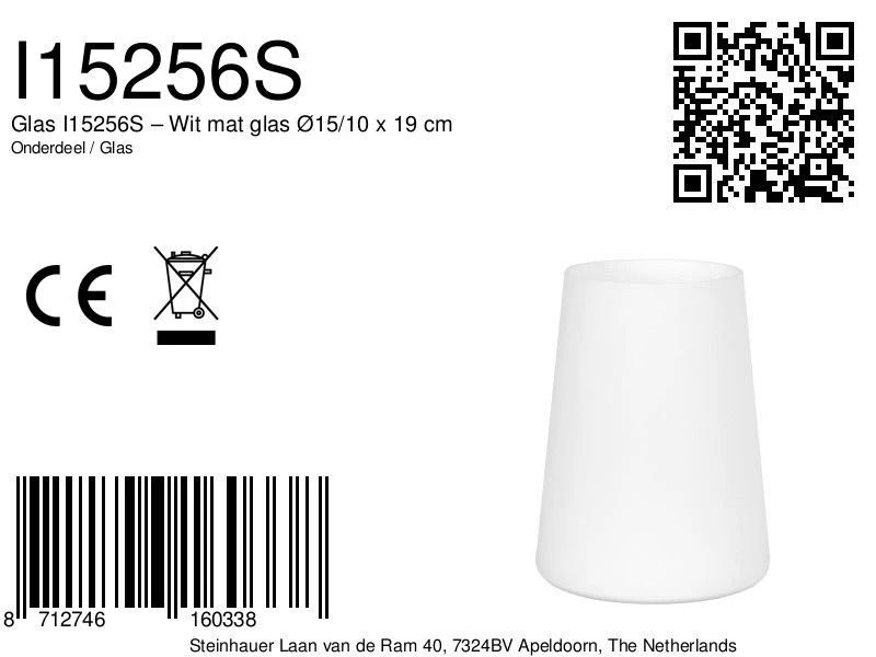 Steinhauer Onderdeel | Glas – Wit Mat Glas Ø15/10 X 19 Cm