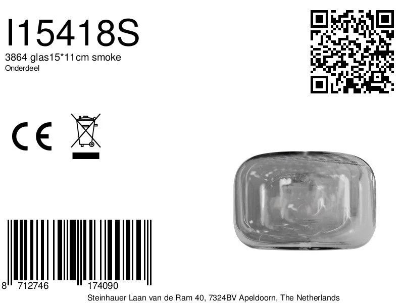 Steinhauer Onderdeel | 3864 Glas15*11Cm Smoke