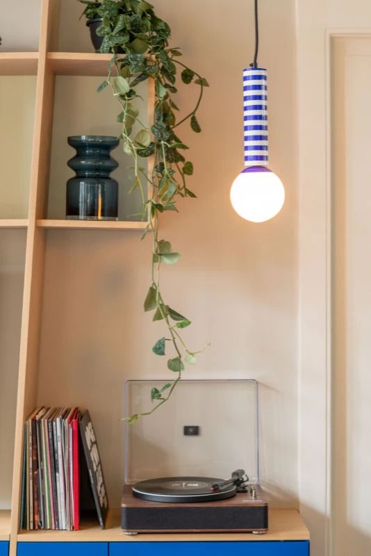 Leitmotiv Rayado Retro LED Hanglamp | 1x E14 15W | Cobalt blue w. white