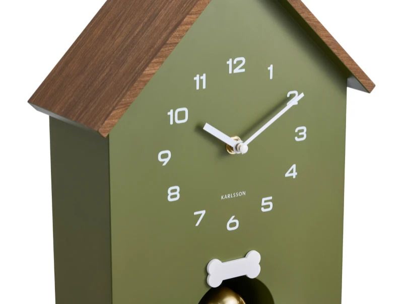 Karlsson Dog House Wandklok | 26.5x36.5x11.5cm | Luxury groen