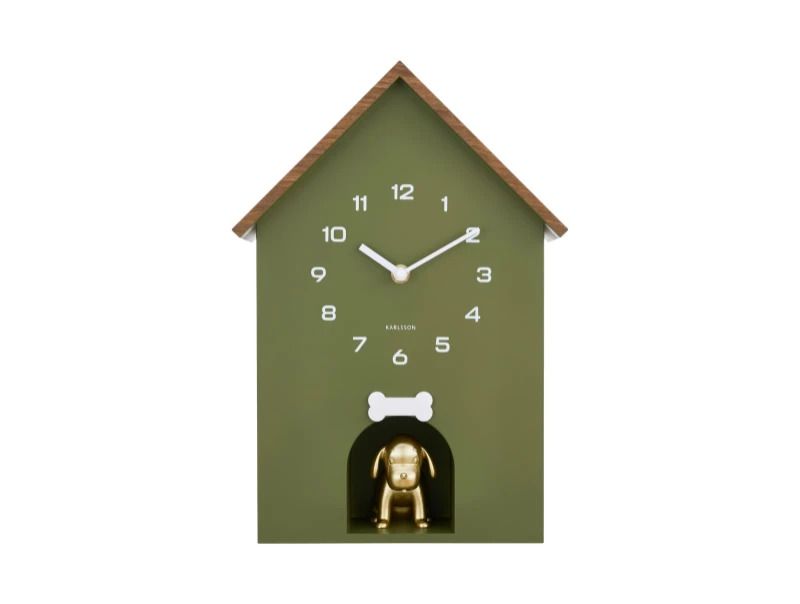 Karlsson Dog House Wandklok | 26.5x36.5x11.5cm | Luxury groen