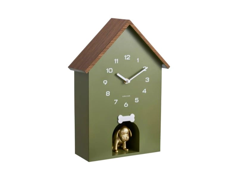 Karlsson Dog House Wandklok | 26.5x36.5x11.5cm | Luxury groen