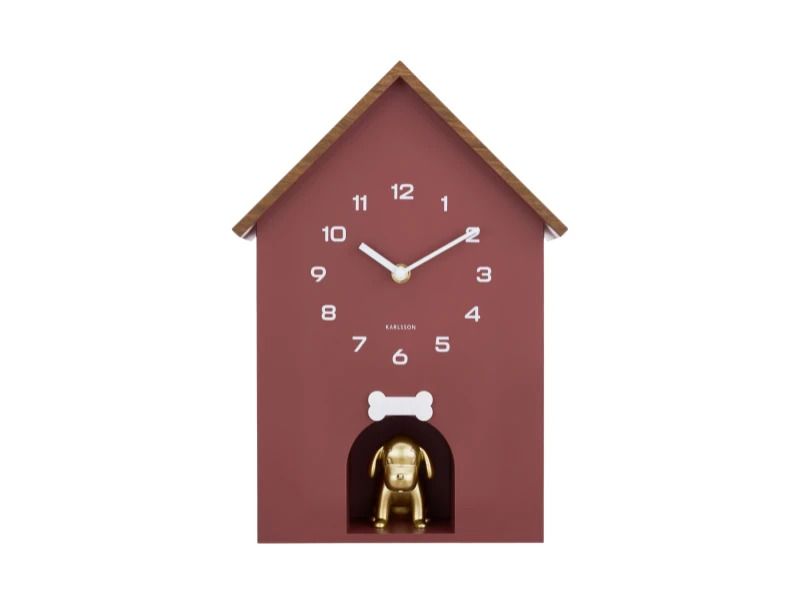 Karlsson Dog House Wandklok | 26.5x36.5x11.5cm | Burgundy rood