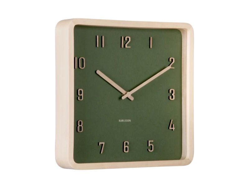 Karlsson Nervadura Wandklok | 26x26x5.3cm | Dark green w. light hout