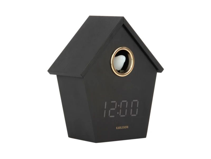 Karlsson Riqueza Cuckoo LED Wekker | Met Koekoeksklok | 13x15.3x6.8cm | Zwart