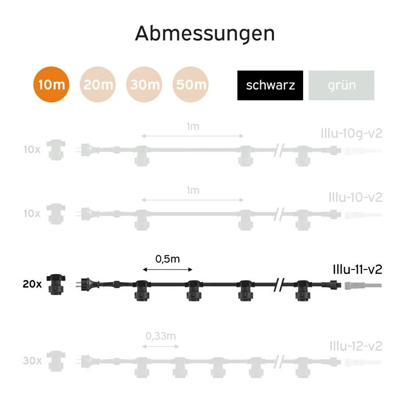 Ledmaxx Illu Prikkabel | 10m 20X E27 | IP65