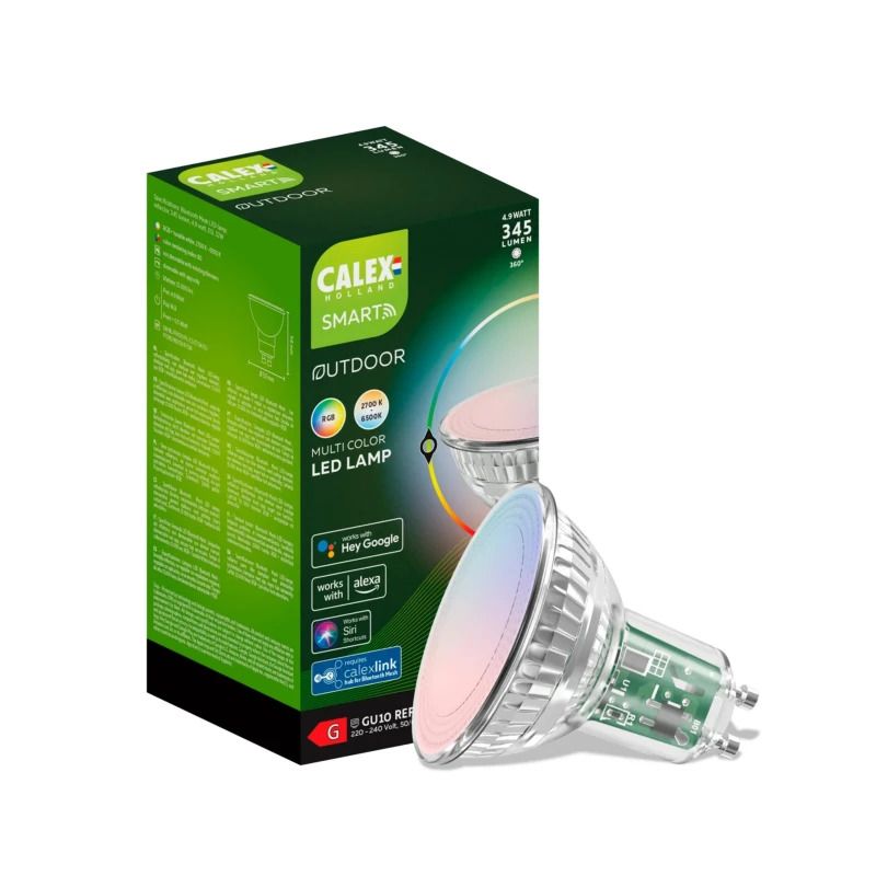 Calex Smart BT Mesh LED Reflectorlamp (glas) GU10 220-240V 4.9W 345lm 2700-6500K+RGB Dimbaar met app