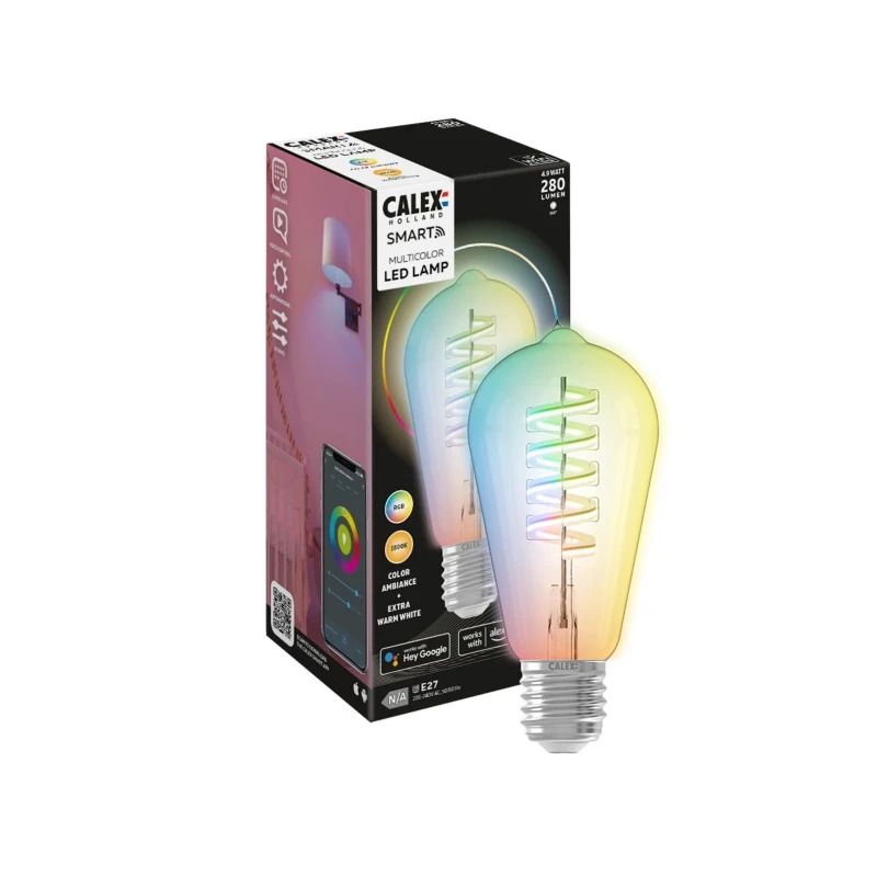 Calex Smart Rustiek ST64 Helder Flex Filament 220-240V 4,9W 280lm RGB + 1800K E27 dimbaar via app