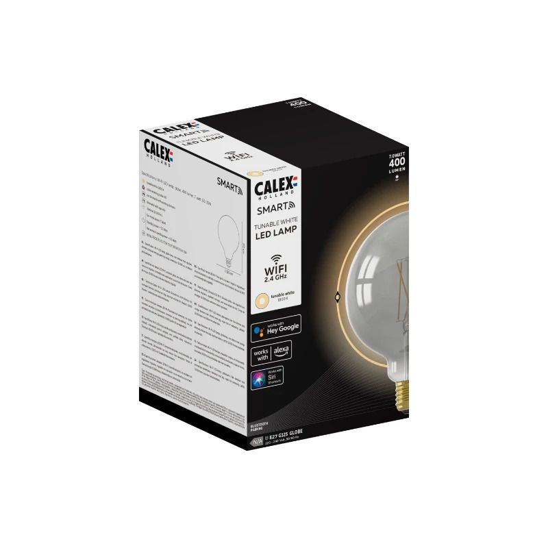Calex Smart Globe G125 Smokey Straight filament 220-240V 7W 400lm 1800K E27 dimbaar via app