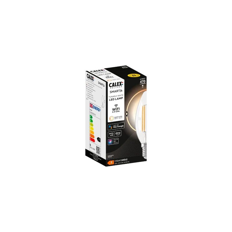Calex Smart Kaars B35 Helder Straight filament 220-240V 4,9W 470lm 1800-3000K E14 dimbaar via app