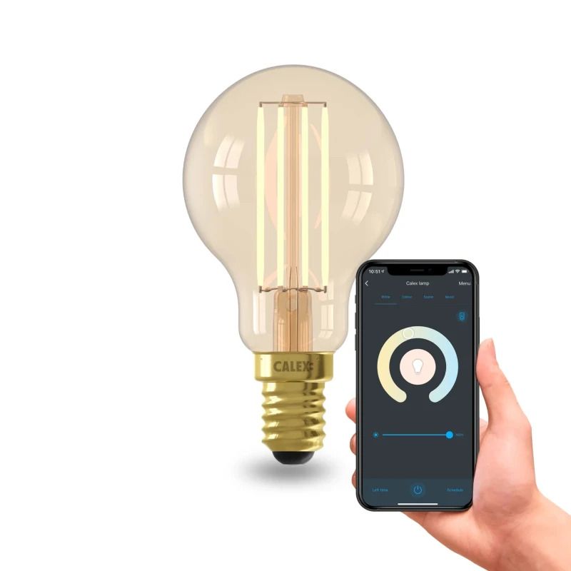 Calex Smart Full Glass Bal P45 Goud Straight filament 220-240V 4,9W 470lm 1800-3000K E14 dimbaar via app