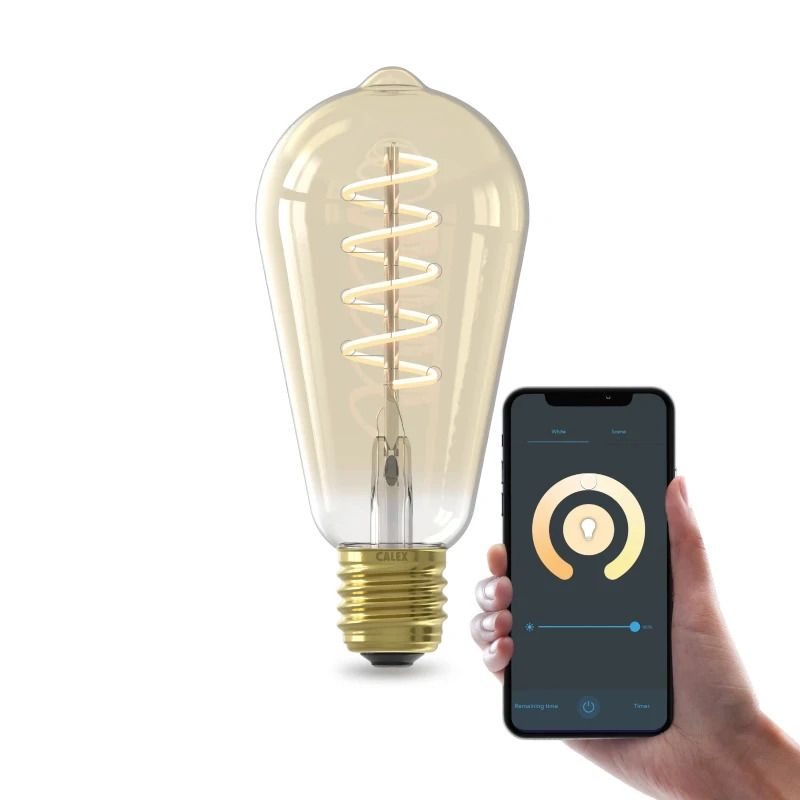 Calex SMART Rustiek ST64 Goud Spiraal filament 220-240V 7W 806lm 1800-3000K E27 dimbaar via app