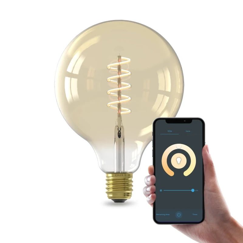 Calex Smart Globe G125 Goud Spiraal Filament 220-240V 7W 806lm 1800-3000K dimbaar via app