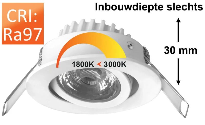 Megaman LED Downlighter Ø68mm | RICO DtW 6/50W WIT RA971800K/3000K 500lm 918/930 | IP44 Wit