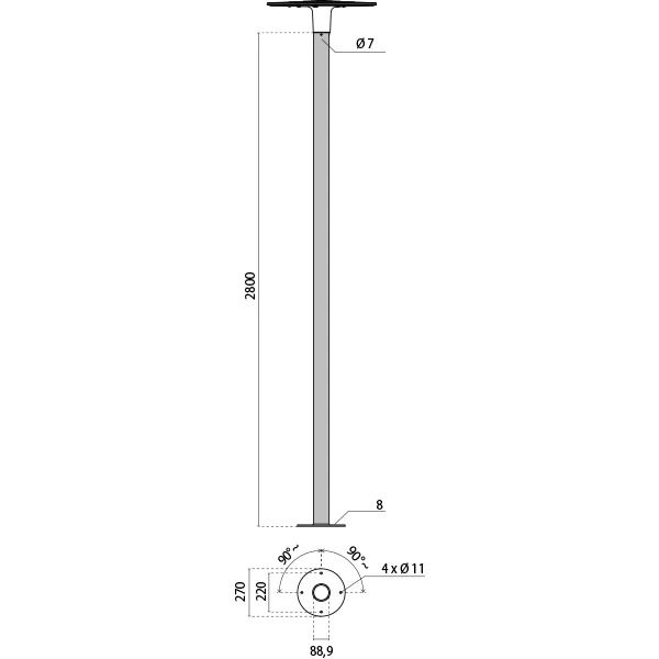 Performance in Lighting Lichtmast | SPILLO MAST MET FLENS D90H2800 ANTRACIET-Mast Spillo F.T. 2,8 m met gr | 280cm Ø88.9mm