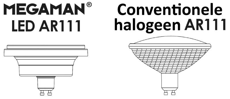 10x Megaman GU10 AR111 LED Spot | 10W 1800K/3000K 220V/240V | 918/930 24°/45° Ø111mm Dimbaar | MM09935